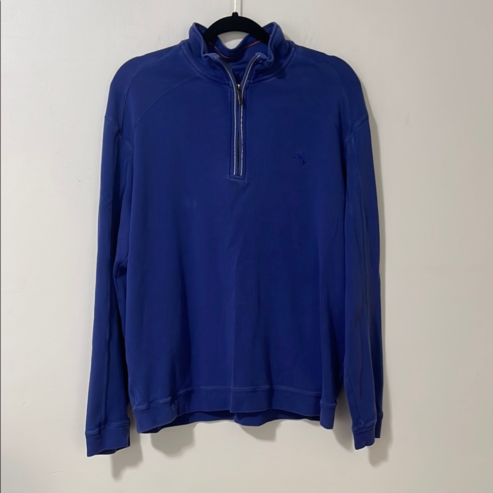 ☀️Tommy Bahama 1/4 Zip Sweater Pullover Long Sleeve X Large Blue Pima Cotton